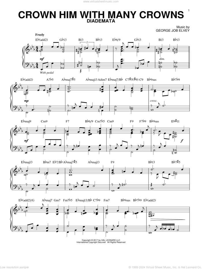 Crown Him With Many Crowns [Jazz version] sheet music for piano solo by George Job Elvey, Godfrey Thring and Matthew Bridges, intermediate skill level