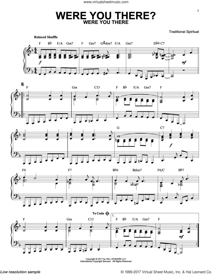 Were You There? [Jazz version] sheet music for piano solo  and Charles Winfred Douglas (Harm), intermediate skill level