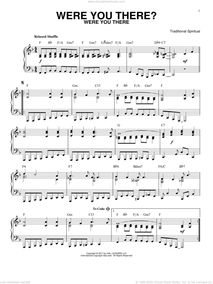 Were You There? [Jazz version] sheet music for piano solo  and Charles Winfred Douglas (Harm), intermediate skill level