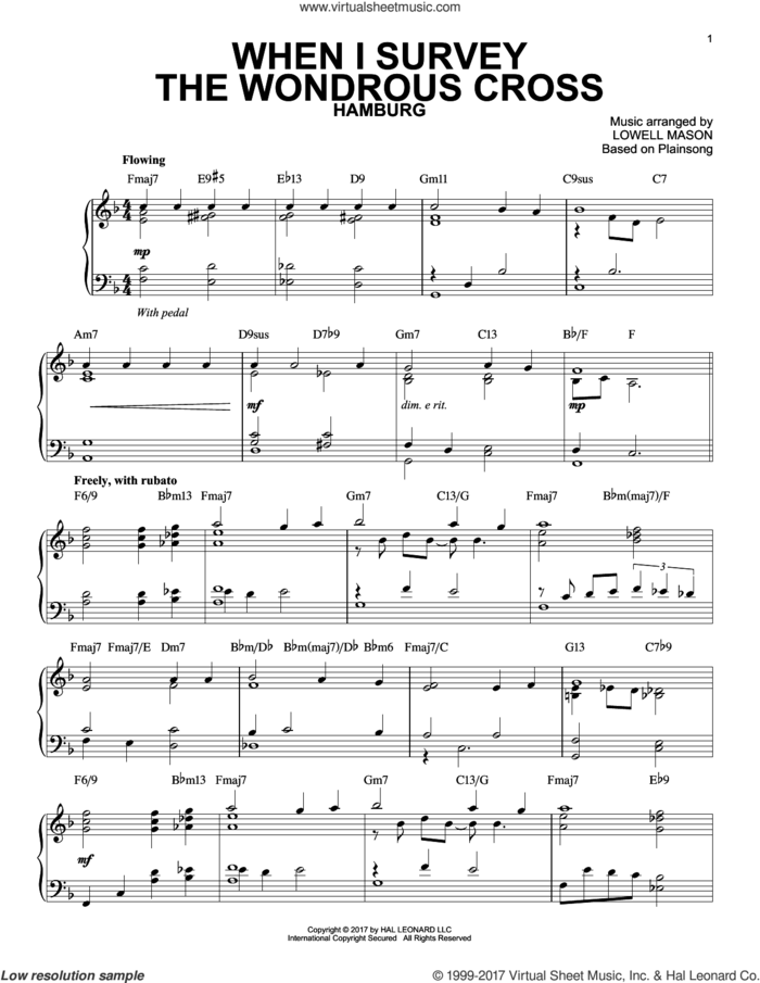 When I Survey The Wondrous Cross [Jazz version] sheet music for piano solo by Lowell Mason, Isaac Watts and Miscellaneous, intermediate skill level