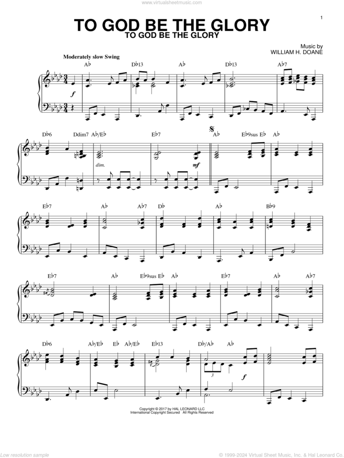 To God Be The Glory [Jazz version] sheet music for piano solo by Fanny J. Crosby and William H. Doane, intermediate skill level