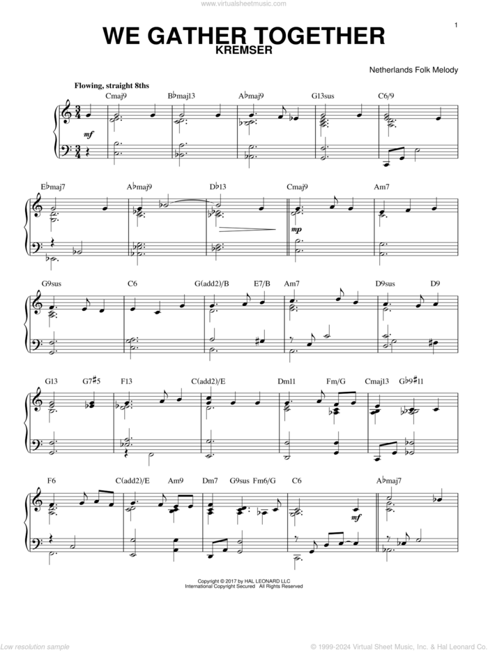 We Gather Together [Jazz version] sheet music for piano solo by Theodore Baker, Eduard Kremser, Miscellaneous and Nederlandtsch Gedenckclanck, intermediate skill level