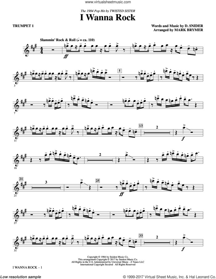 I Wanna Rock (complete set of parts) sheet music for orchestra/band by Mark Brymer, D. Snider and Twisted Sister, intermediate skill level