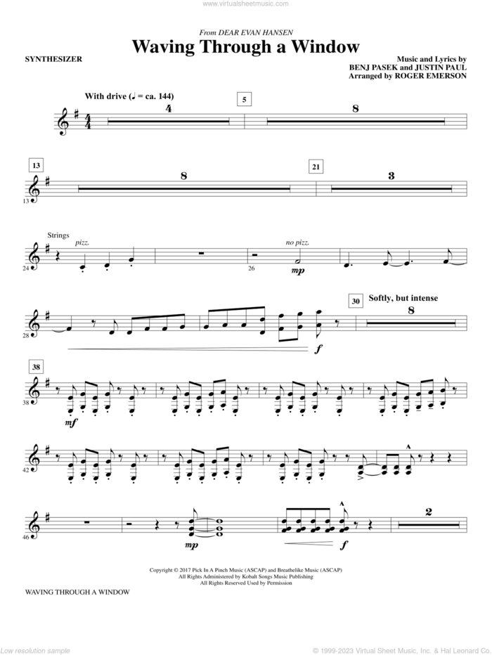 Waving Through a Window sheet music for orchestra/band (synthesizer) by Pasek & Paul, Roger Emerson, Benj Pasek and Justin Paul, intermediate skill level