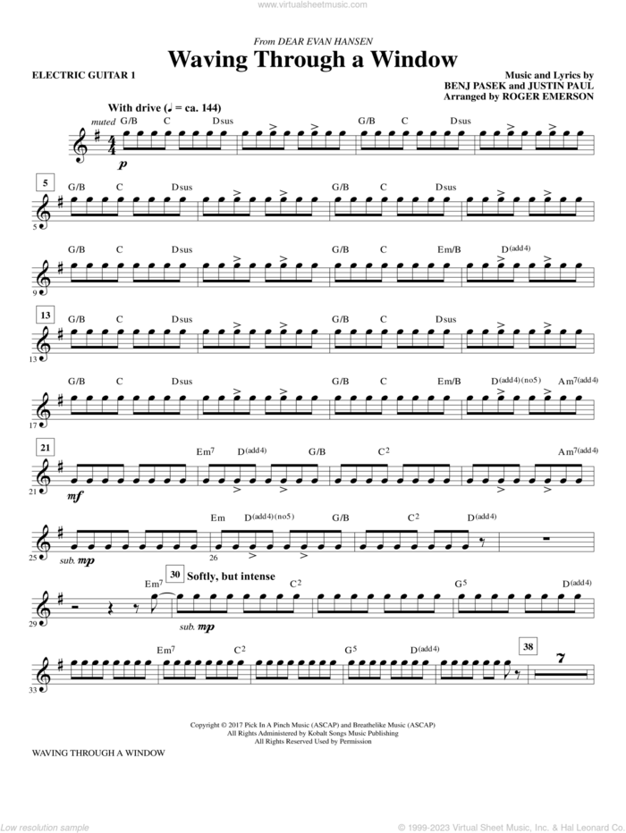 Waving Through a Window sheet music for orchestra/band (guitar 1) by Pasek & Paul, Roger Emerson, Benj Pasek and Justin Paul, intermediate skill level