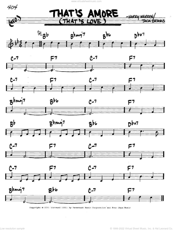 That's Amore (That's Love) sheet music for voice and other instruments (in C) by Dean Martin, Harry Warren and Jack Brooks, intermediate skill level
