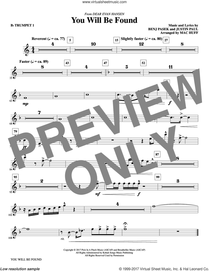 You Will Be Found (from Dear Evan Hansen) (arr. Mac Huff) (complete set of parts) sheet music for orchestra/band by Mac Huff, Benj Pasek, Justin Paul and Pasek & Paul, intermediate skill level