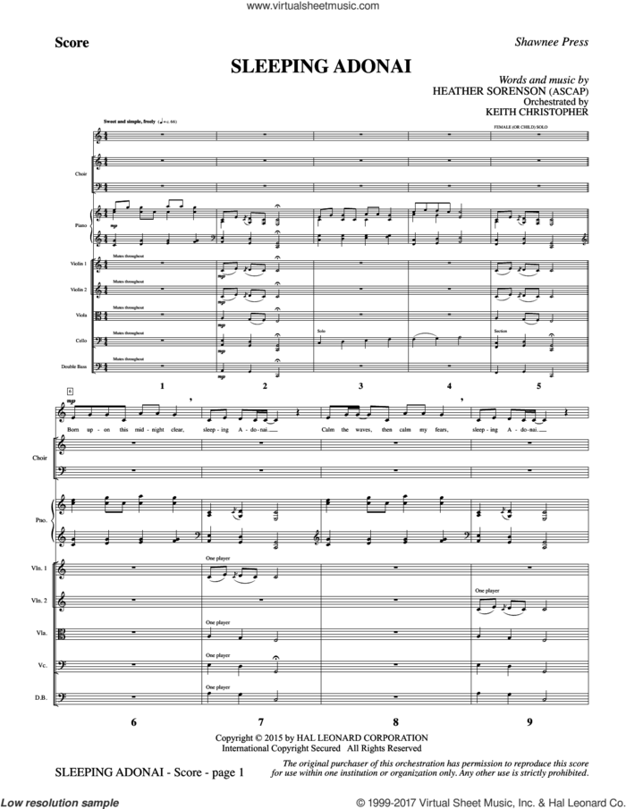 Sleeping Adonai (COMPLETE) sheet music for orchestra/band by Heather Sorenson, intermediate skill level