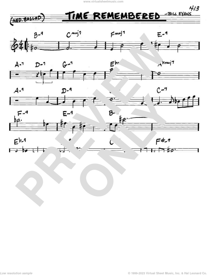 Time Remembered sheet music for voice and other instruments (in C) by Bill Evans, intermediate skill level