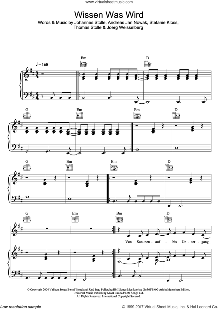 Wissen Was Wird sheet music for voice, piano or guitar by Silbermond, Andreas Jan Nowak, Joerg Weisselberg, Johannes Stolle, Stefanie Kloss and Thomas Stolle, intermediate skill level