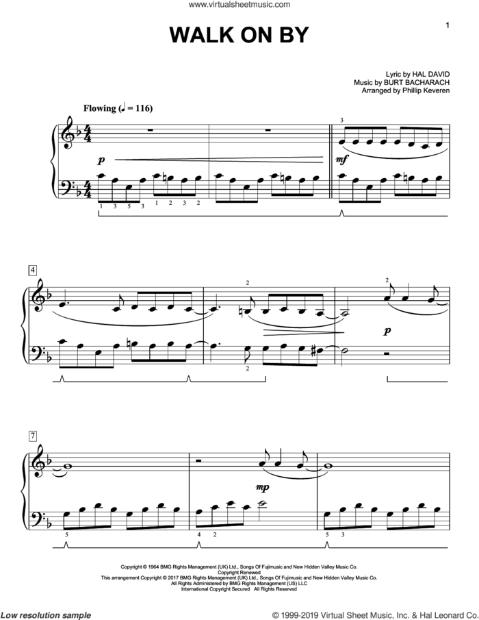 Walk On By [Classical version] (arr. Phillip Keveren) sheet music for piano solo by Burt Bacharach, Phillip Keveren, Dionne Warwick and Hal David, easy skill level