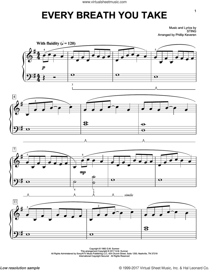 Every Breath You Take [Classical version] (arr. Phillip Keveren) sheet music for piano solo by Sting, Phillip Keveren and The Police, easy skill level