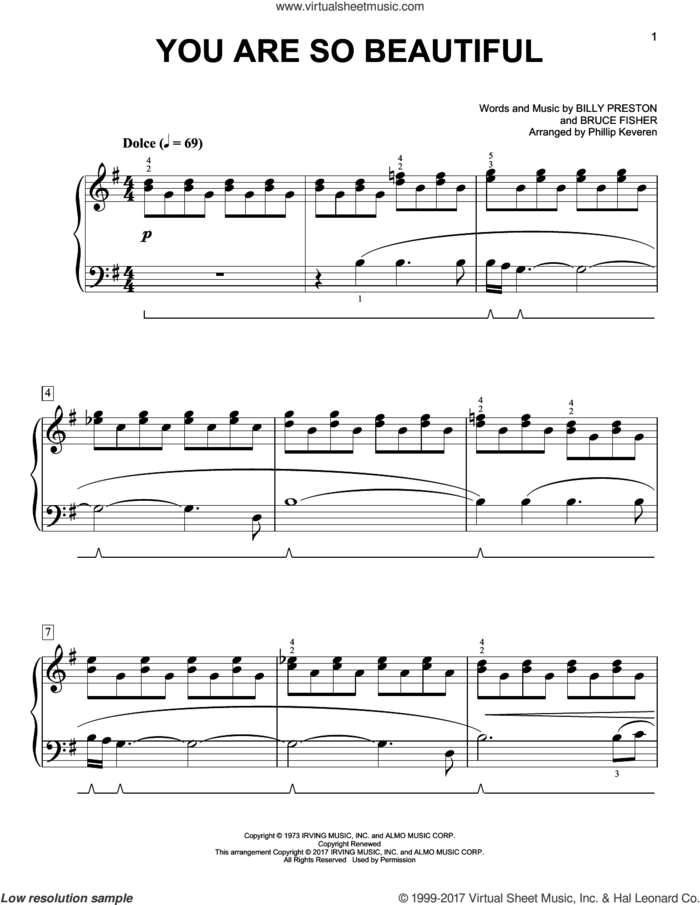 You Are So Beautiful [Classical version] (arr. Phillip Keveren) sheet music for piano solo by Billy Preston, Phillip Keveren, Joe Cocker and Bruce Fisher, easy skill level