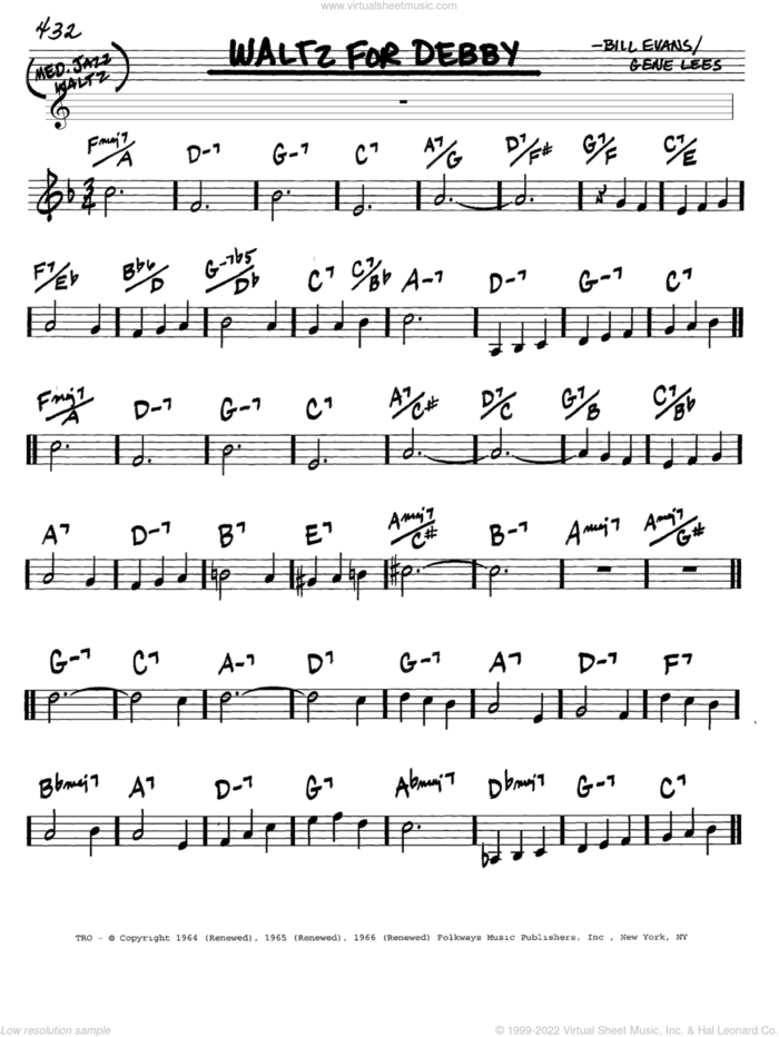 Waltz For Debby sheet music for voice and other instruments (in C) by Bill Evans and Eugene John Lees, intermediate skill level