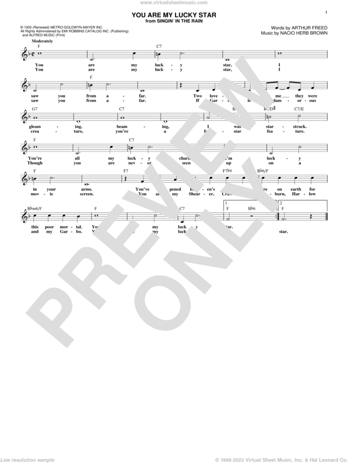You Are My Lucky Star sheet music for voice and other instruments (fake book) by Arthur Freed and Nacio Herb Brown, intermediate skill level