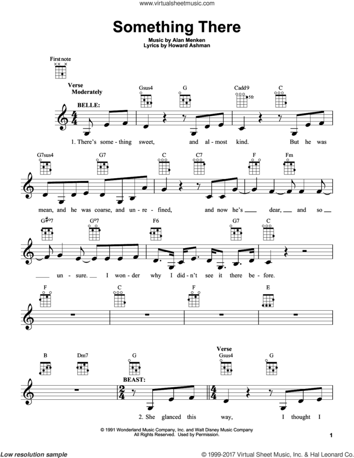 Something There (from Beauty And The Beast) sheet music for ukulele by Beauty and the Beast Cast, Tim Rice, Alan Menken & Howard Ashman, Alan Menken and Howard Ashman, intermediate skill level