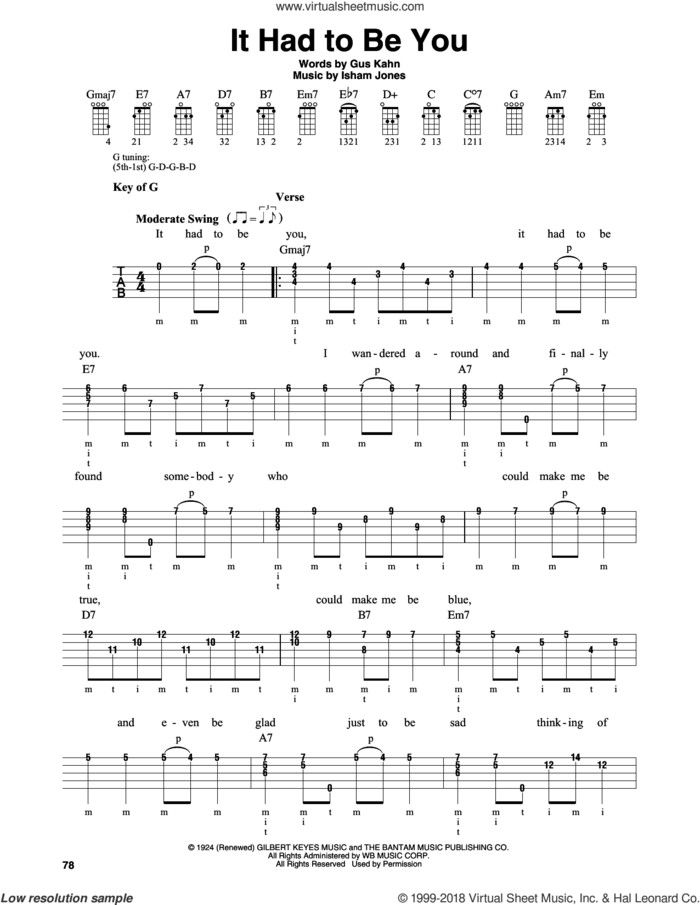 It Had To Be You sheet music for banjo solo by Isham Jones and Gus Kahn, intermediate skill level