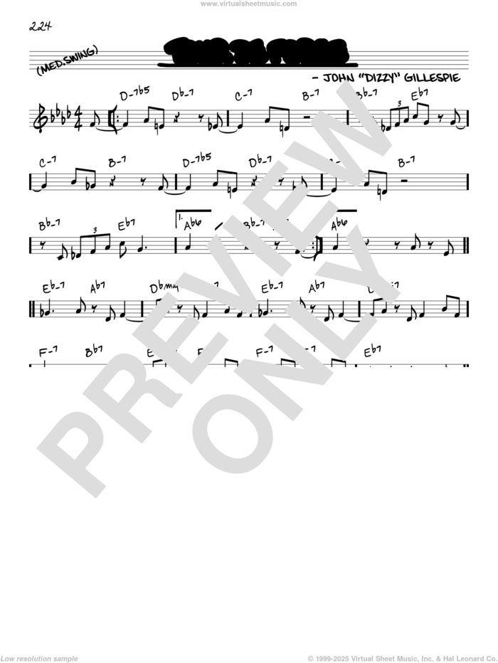 Tour De Force sheet music for voice and other instruments (in C) by Dizzy Gillespie, intermediate skill level