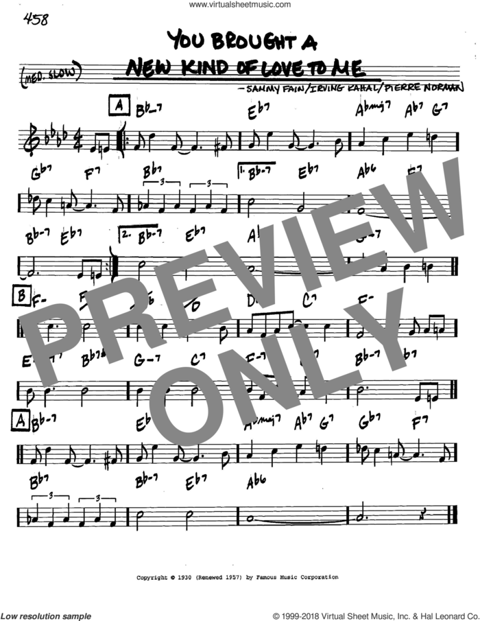 You Brought A New Kind Of Love To Me sheet music for voice and other instruments (in C) by Frank Sinatra, Irving Kahal, Pierre Norman and Sammy Fain, intermediate skill level