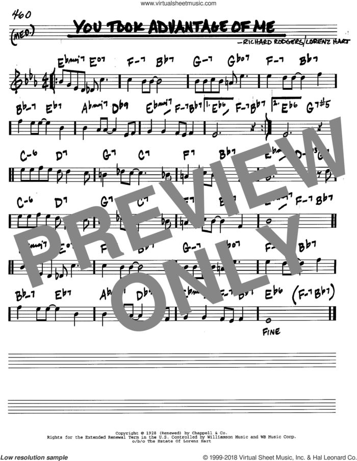 You Took Advantage Of Me sheet music for voice and other instruments (in C) by Rodgers & Hart, Lorenz Hart and Richard Rodgers, intermediate skill level