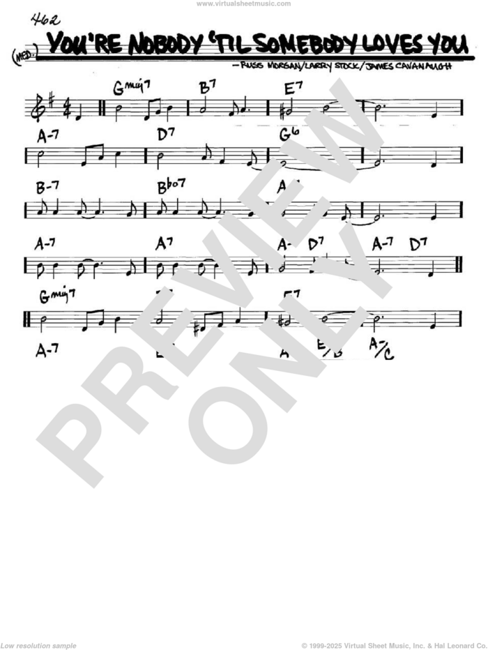 You're Nobody 'Til Somebody Loves You sheet music for voice and other instruments (in C) by Dean Martin, Frank Sinatra, James Cavanaugh, Larry Stock and Russ Morgan, intermediate skill level