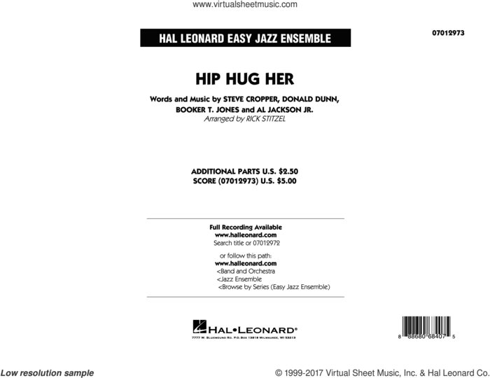 Hip Hug Her (COMPLETE) sheet music for jazz band by Rick Stitzel, Al Jackson Jr., Booker T. Jones, Donald Dunn and Steve Cropper, intermediate skill level