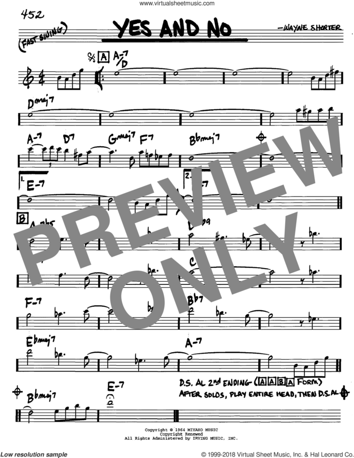 Yes And No sheet music for voice and other instruments (in C) by Wayne Shorter, intermediate skill level