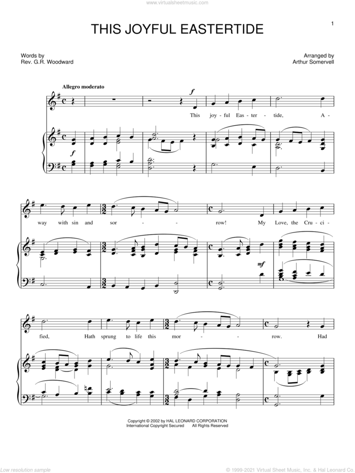 This Joyful Eastertide sheet music for voice, piano or guitar by Davids Psalmen and George Woodward, intermediate skill level