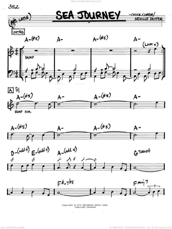 Sea Journey sheet music for voice and other instruments (in C) by Chick Corea and Neville Potter, intermediate skill level