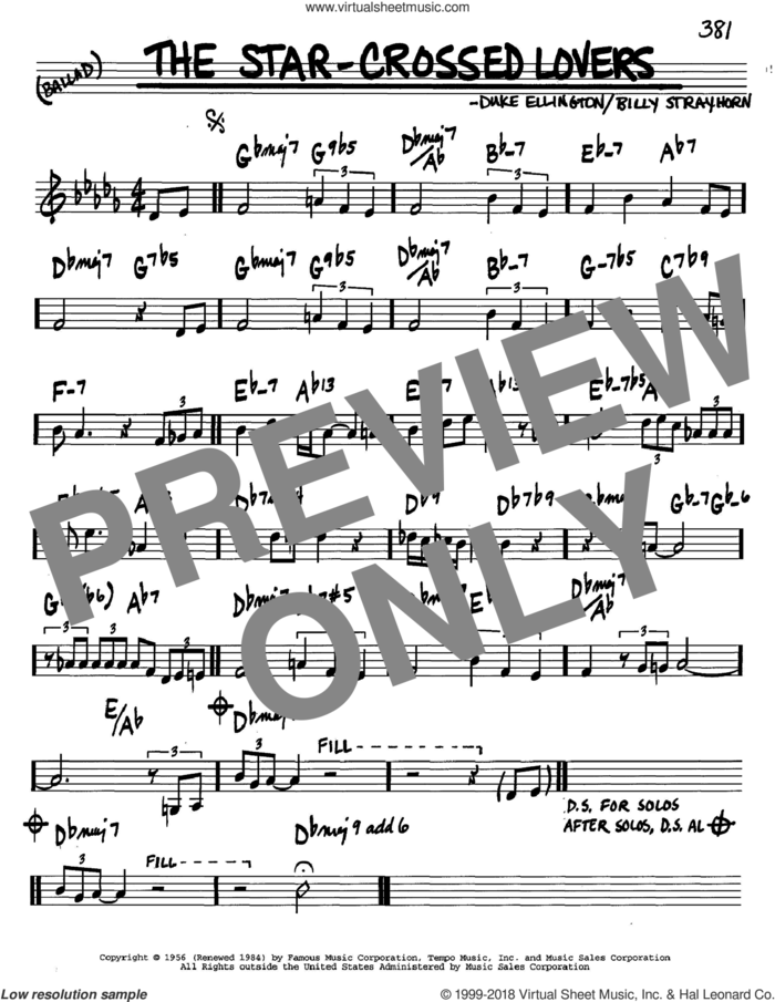 The Star-Crossed Lovers sheet music for voice and other instruments (in C) by Duke Ellington and Billy Strayhorn, intermediate skill level