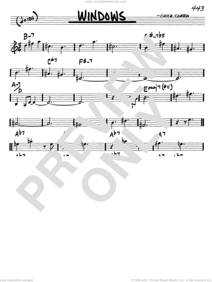 Windows sheet music for voice and other instruments (in C) by Chick Corea, intermediate skill level