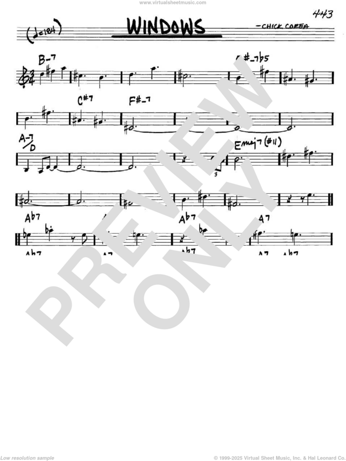 Windows sheet music for voice and other instruments (in C) by Chick Corea, intermediate skill level