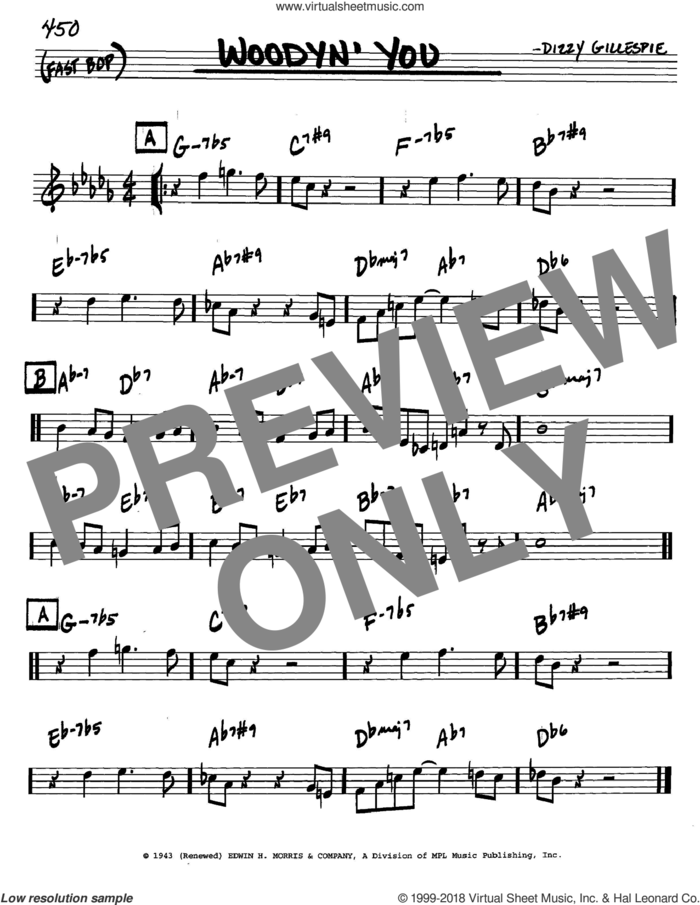 Woodyn' You sheet music for voice and other instruments (in C) by Dizzy Gillespie, intermediate skill level