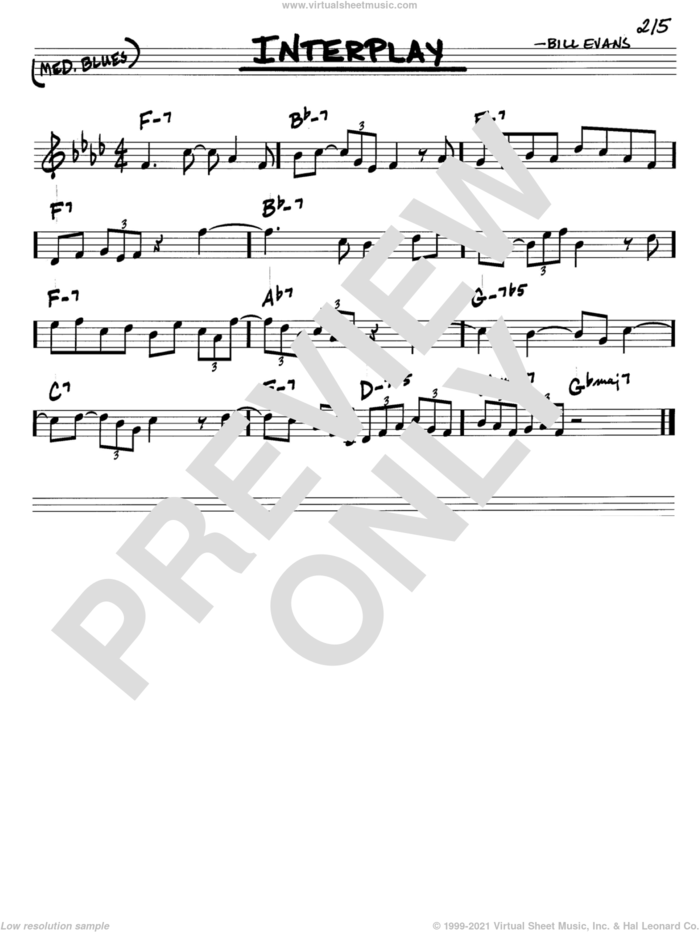 Interplay sheet music for voice and other instruments (in C) by Bill Evans, intermediate skill level