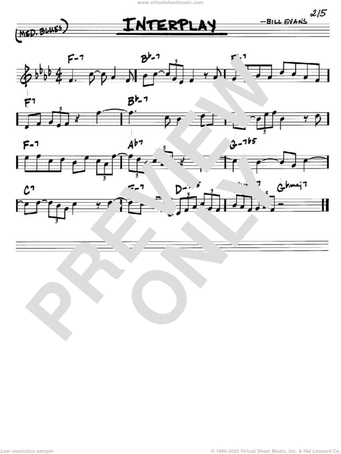 Interplay sheet music for voice and other instruments (in C) by Bill Evans, intermediate skill level