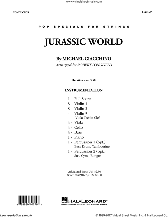 Jurassic World (COMPLETE) sheet music for orchestra by Robert Longfield and Michael Giacchino, intermediate skill level