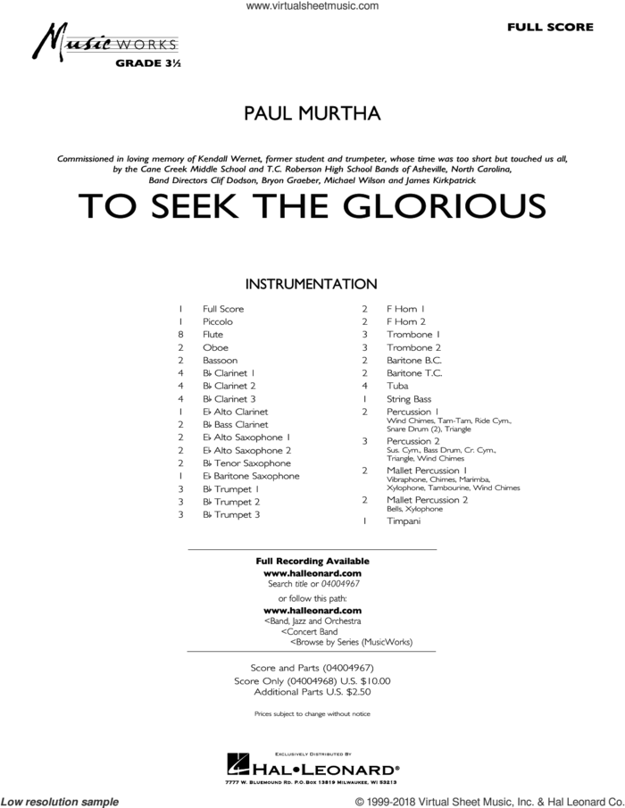 To Seek the Glorious (COMPLETE) sheet music for concert band by Paul Murtha, intermediate skill level