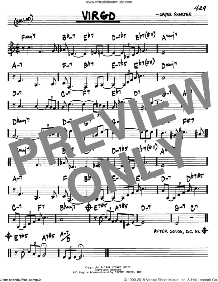 Virgo sheet music for voice and other instruments (in C) by Wayne Shorter, intermediate skill level