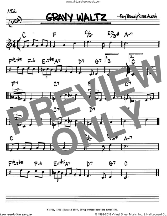 Gravy Waltz sheet music for voice and other instruments (in C) by Steve Allen and Ray Brown, intermediate skill level