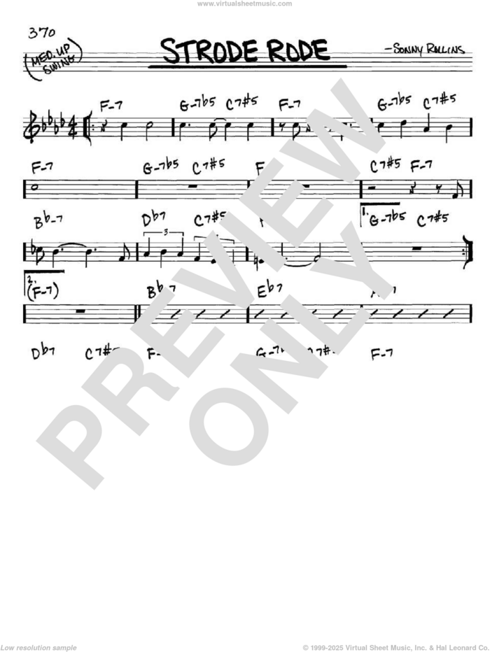 Strode Rode sheet music for voice and other instruments (in C) by Sonny Rollins, intermediate skill level