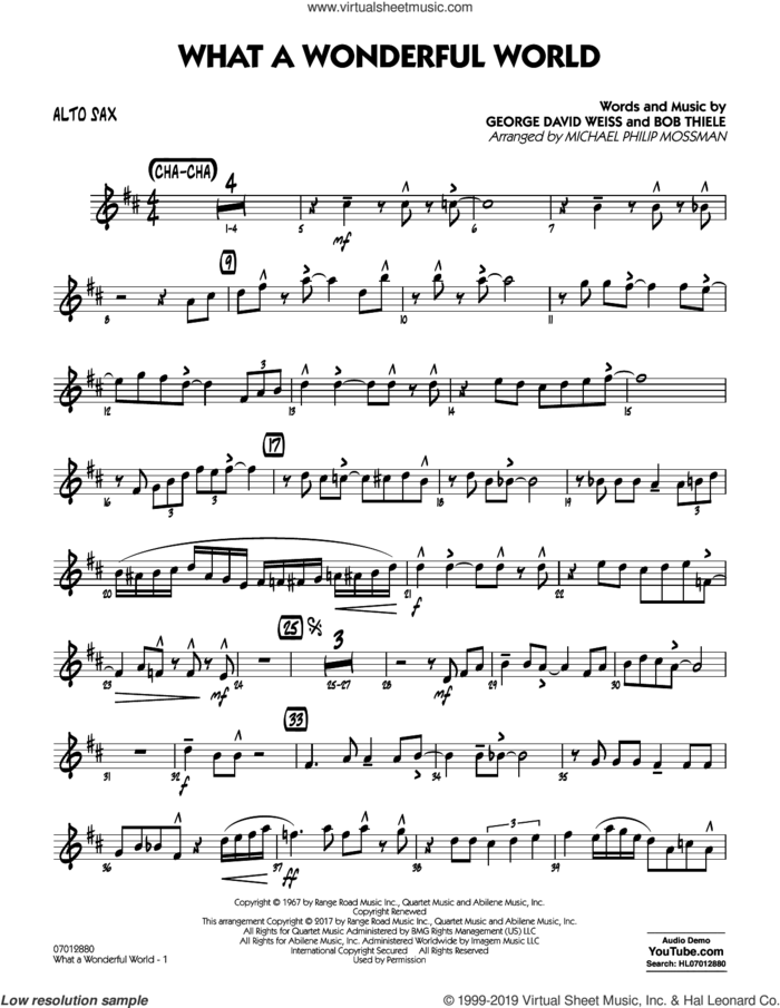 What A Wonderful World Dl sheet music for jazz band (alto sax) by George David Weiss, Michael Philip Mossman, Louis Armstrong and Bob Thiele, intermediate skill level