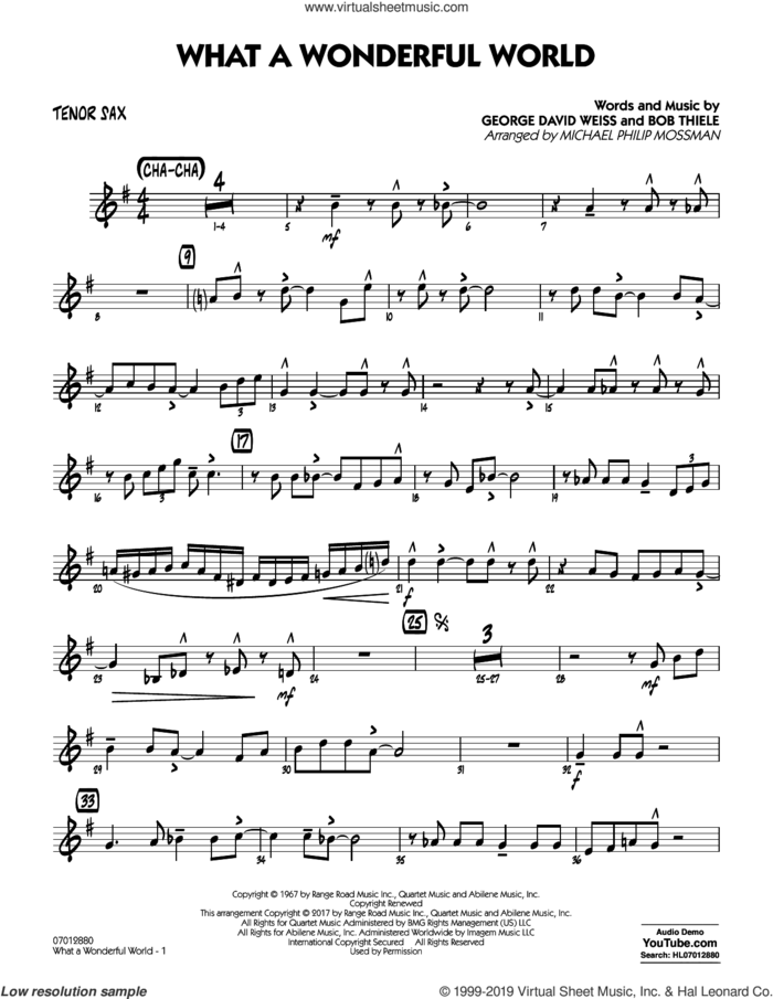 What A Wonderful World Dl sheet music for jazz band (tenor sax) by George David Weiss, Michael Philip Mossman, Louis Armstrong and Bob Thiele, intermediate skill level
