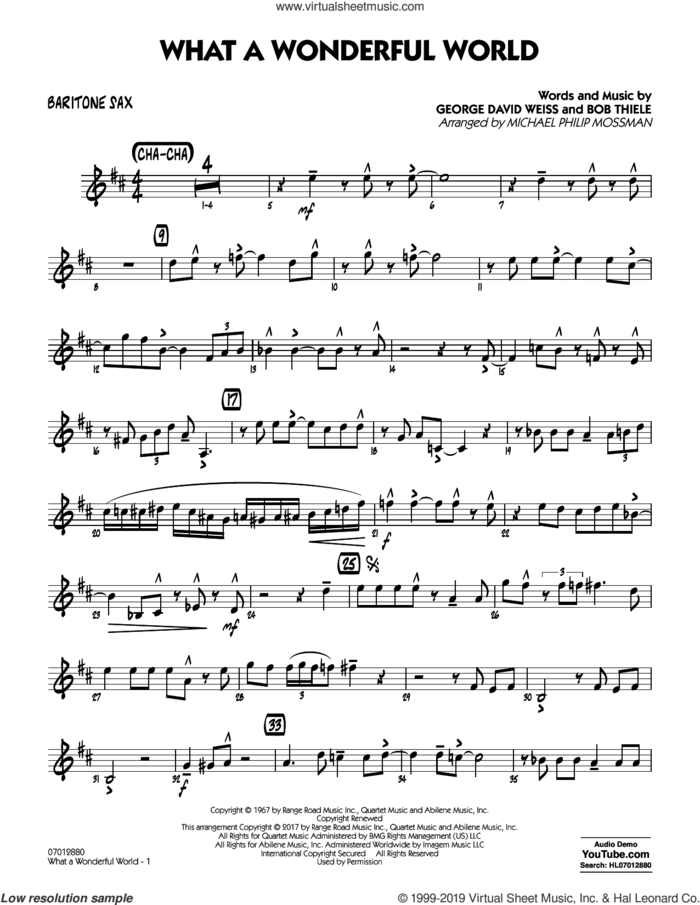 What A Wonderful World Dl sheet music for jazz band (baritone sax) by George David Weiss, Michael Philip Mossman, Louis Armstrong and Bob Thiele, intermediate skill level