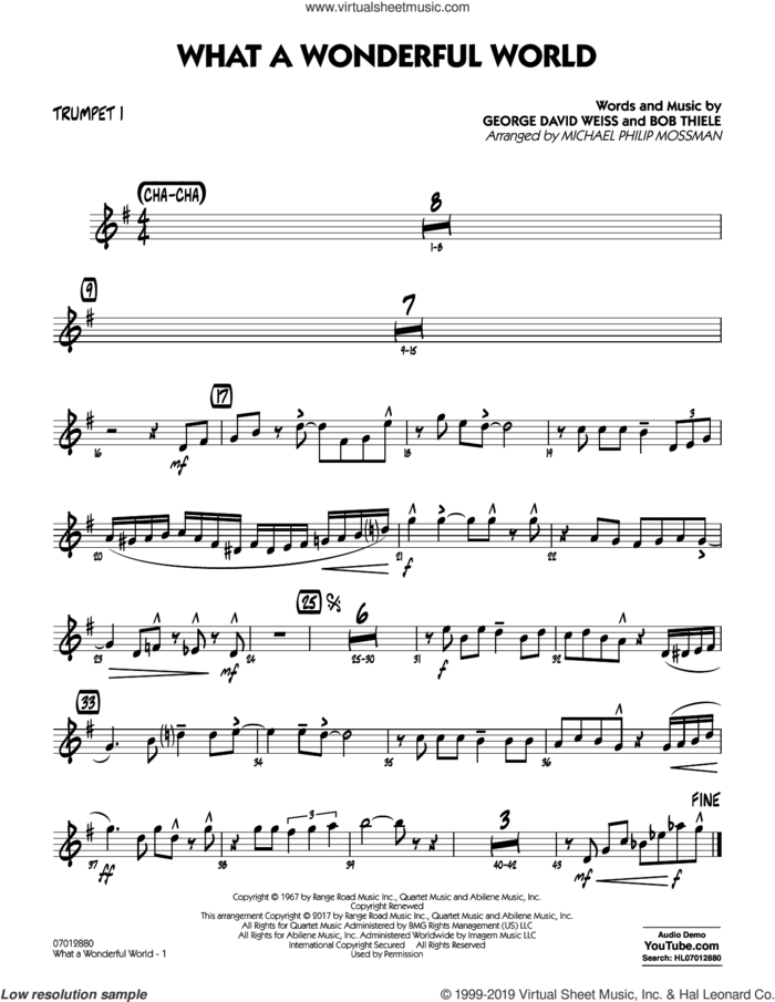 What A Wonderful World Dl sheet music for jazz band (trumpet 1) by George David Weiss, Michael Philip Mossman, Louis Armstrong and Bob Thiele, intermediate skill level