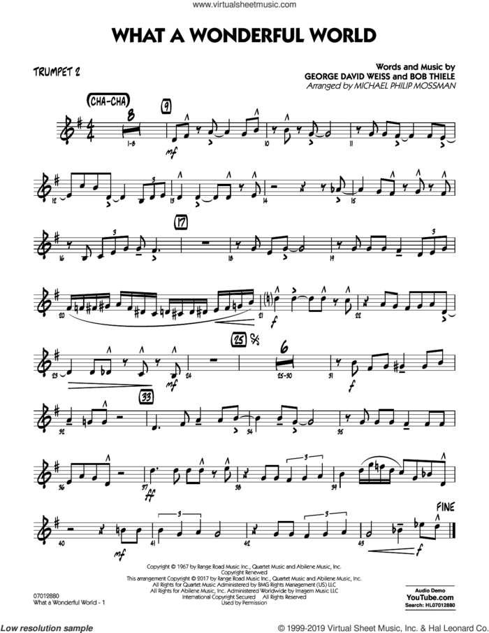 What A Wonderful World Dl sheet music for jazz band (trumpet 2) by George David Weiss, Michael Philip Mossman, Louis Armstrong and Bob Thiele, intermediate skill level