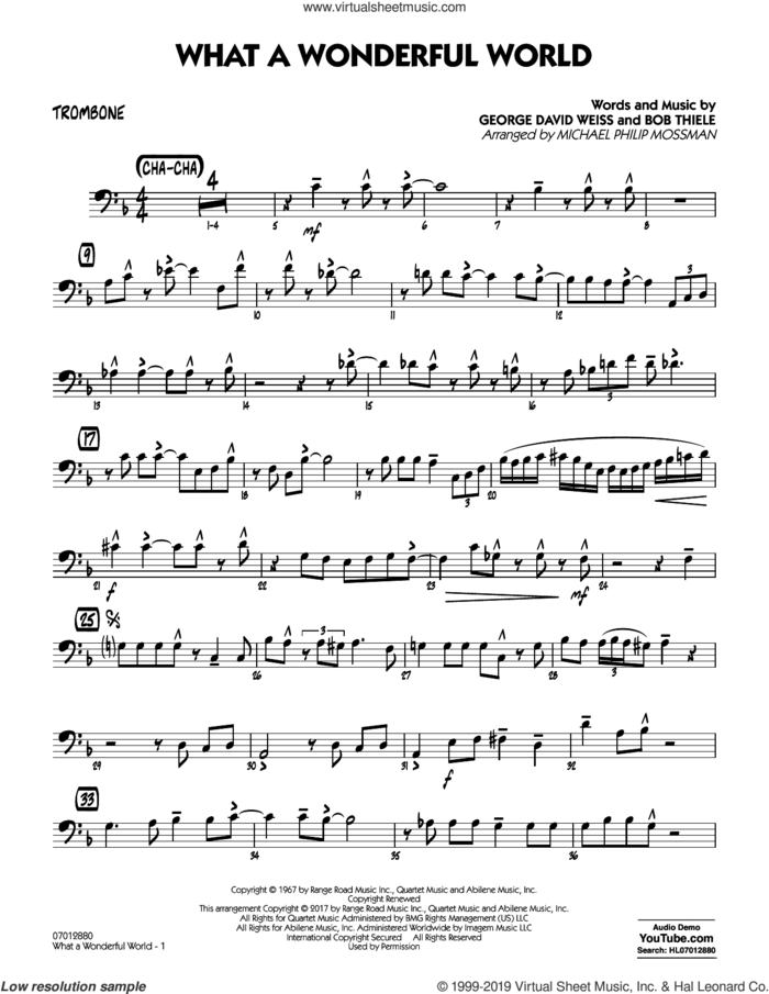 What A Wonderful World Dl sheet music for jazz band (trombone) by George David Weiss, Michael Philip Mossman, Louis Armstrong and Bob Thiele, intermediate skill level