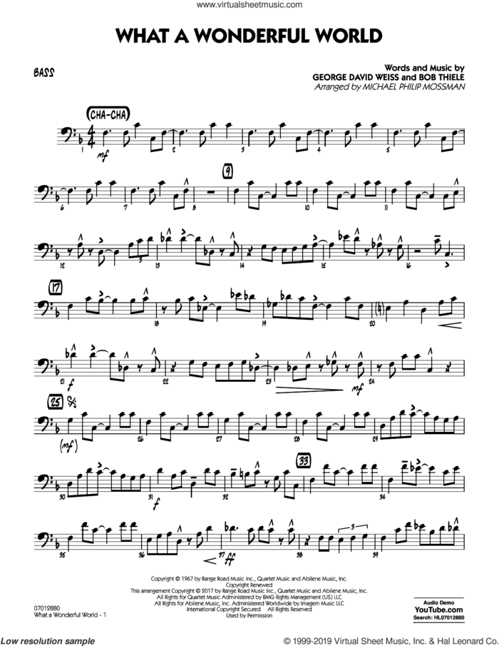 What A Wonderful World Dl sheet music for jazz band (bass) by George David Weiss, Michael Philip Mossman, Louis Armstrong and Bob Thiele, intermediate skill level