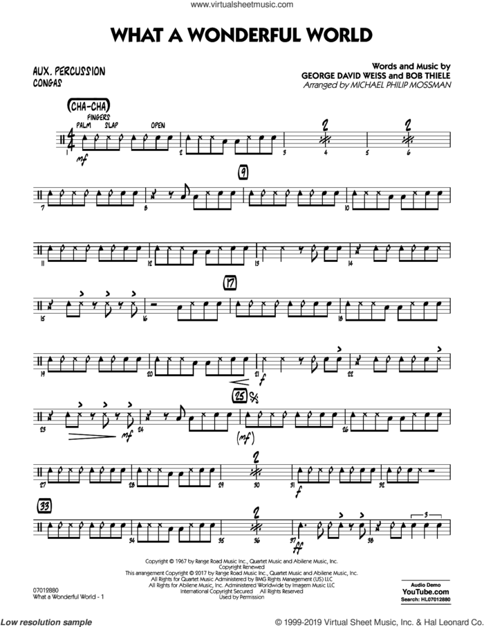What A Wonderful World Dl sheet music for jazz band (aux percussion) by George David Weiss, Michael Philip Mossman, Louis Armstrong and Bob Thiele, intermediate skill level