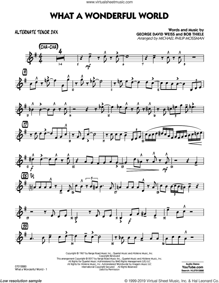 What A Wonderful World Dl sheet music for jazz band (alternate tenor sax) by George David Weiss, Michael Philip Mossman, Louis Armstrong and Bob Thiele, intermediate skill level