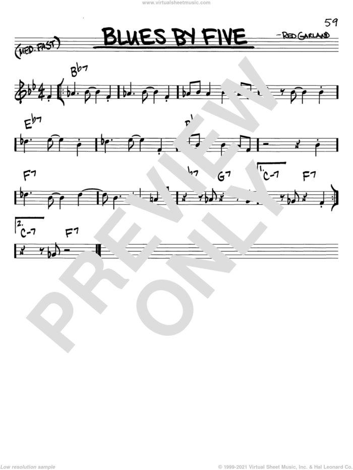 Blues By Five sheet music for voice and other instruments (in C) by Miles Davis and Red Garland, intermediate skill level